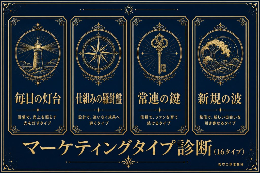タイプカード(灯台・羅針盤・鍵・波)